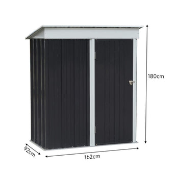 3 x 5 metal storage shed dimensions: 162cm wide, 92cm deep, 180cm tall.