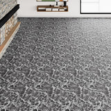 Marble-effect vinyl floor covering in dark gray with white veiny pattern