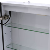 Anti-fog LED mirror cabinet interior with glass shelves and visible wiring
