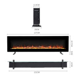 Electric fireplace dimension diagram, 121CM wide with support legs