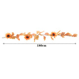 180cm autumn leaf garland with orange leaves and black sunflower-style blooms