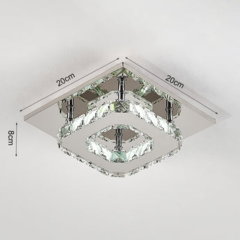Square crystal LED ceiling light, 20cm x 20cm x 8cm, chrome frame and clear prisms