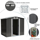 Anthracite metal garden storage shed with double sliding door and ventilation vents