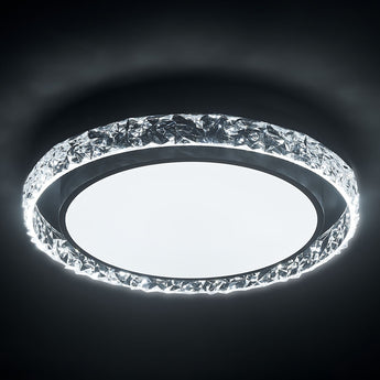 50cm round LED flush-mount ceiling light, illuminated white center and faceted acrylic rim