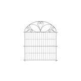 Decorative garden fence panel with tall vertical grid and arched scrollwork top
