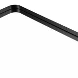 Close-up of black metal mirror frame edge and rounded corner