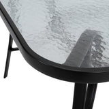 Square glass tabletop with black edge trim and textured clear surface