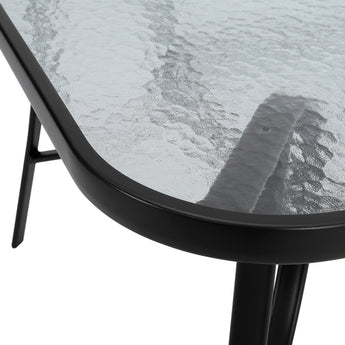 Square glass tabletop with black edge trim and textured clear surface
