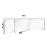Tri-fold hanging makeup mirror dimensions: 93cm height and 320cm width (white)