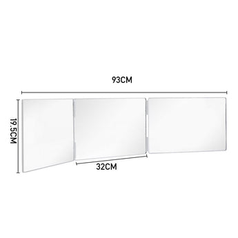 Tri-fold hanging makeup mirror dimensions: 93cm height and 320cm width (white)