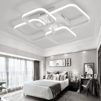White LED semi-recessed ceiling light with four ringed light panels