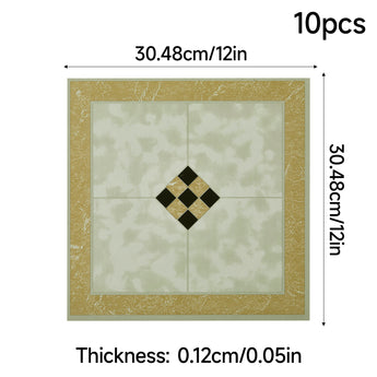 Square PVC floor tile, 30.48 cm (12 in) size; 0.12 cm (0.05 in) thickness, gold border
