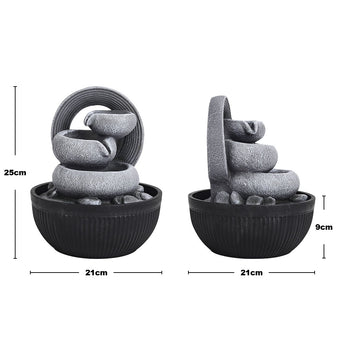 Resin garden water fountain with LED light, circular tier and swirling stone design
