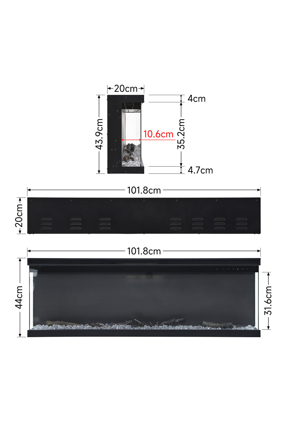 40/50 inch 3 in 1 Three Sided Electric Fireplace with Remote Control