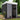 3 x 5 metal storage shed with side tools storage, double doors open, dark gray exterior.