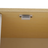 Top hinge hardware on the wooden cabinet door