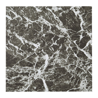 Square marble-look PVC floor tile in dark gray with white crackle veining