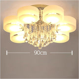90cm LED semi-recessed ceiling luminaire with round acrylic shades and dangling crystal drops