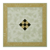 Gold and cream marble-look PVC floor tile with black diamond mosaic accent, square