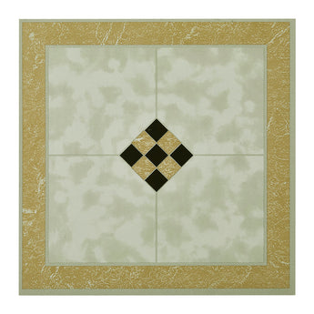 Gold and cream marble-look PVC floor tile with black diamond mosaic accent, square