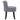 Grey upholstered vanity stool with rounded seat, tufted back detail, black wooden legs