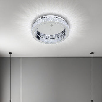 50cm D round crystal ceiling light with circular chrome frame