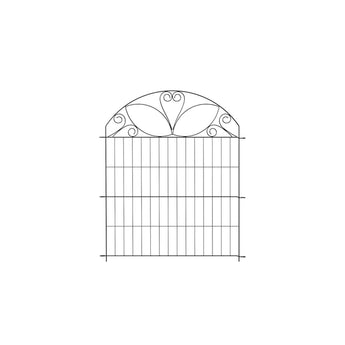Decorative black metal garden fence gate panel with arched scrollwork top