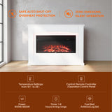 White electric fireplace suite with inset black firebox and realistic LED flame effect