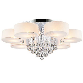 Contemporary LED semi-recessed ceiling luminaire with crystal accent and white acrylic shades