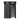 Grey metal garden storage shed with open sliding door and visible inner wall panels