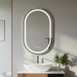 Wall-mounted oval LED bathroom mirror with slim profile and bright LED ring
