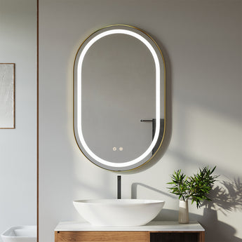 Wall-mounted oval LED bathroom mirror with slim profile and bright LED ring