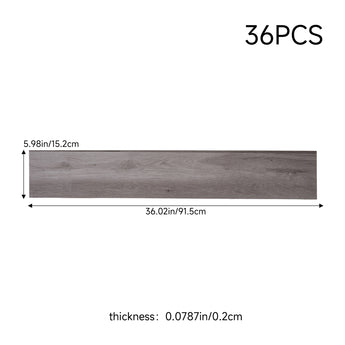Gray wood-grain PVC self-adhesive plank: 36.02in×5.98in, 0.2cm thick