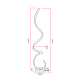 Technical dimension diagram of LED spiral floor lamp with wavy light tube and base.