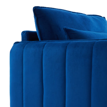 Blue armchair sofa back and arm upholstery with vertical tufted panels