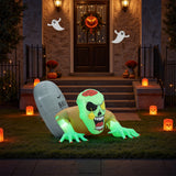 Inflatable green zombie Halloween decoration with clawed paws and open mouth