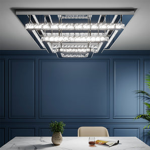 Crystal-shaped square LED semi-flush ceiling light with clear faceted panels