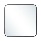 Square wall mirror with black aluminum frame and rounded corners