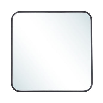 Square wall mirror with black aluminum frame and rounded corners