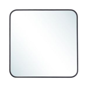 Square wall mirror with black aluminum frame and rounded corners