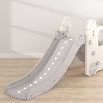 Kids slide ramp and white bus playhouse panels for indoor play