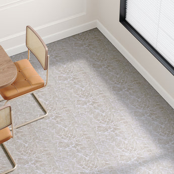 Light gray marble-effect PVC floor tiles with textured veining