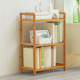 3-tier bamboo book storage shelf with open side frame and slatted base, natural