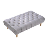 Rectangular velvet footstool with button-tufted top in light gray