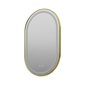 Wall-mounted oval LED bathroom mirror with illuminated edge and touch buttons