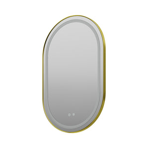 Wall-mounted oval LED bathroom mirror with illuminated edge and touch buttons