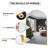Mirror feature diagram: wall-mounted hooks and aluminum alloy frame