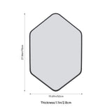 Hexagon-shaped bathroom mirror with black aluminum frame and clear reflective glass