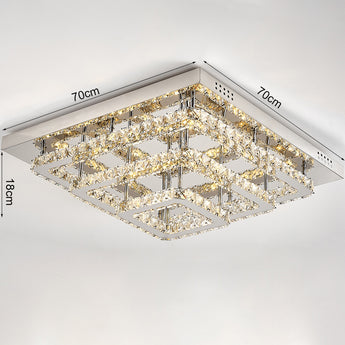 Square LED semi-flush ceiling light with warm glow; 70cm x 70cm, height 18cm
