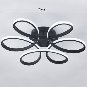 Light-adjustable LED semi-flush mount ceiling light, five acrylic rings, 74cm width